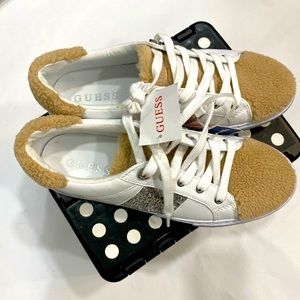 Guess faux fur tennis shoes with side silver bling